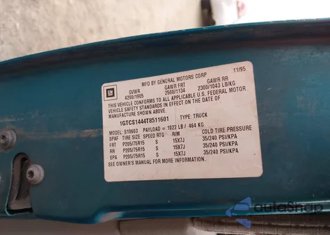 1996 GMC Sonoma z USA, uszkodzony, nr VIN 1GTCS1444T8511601